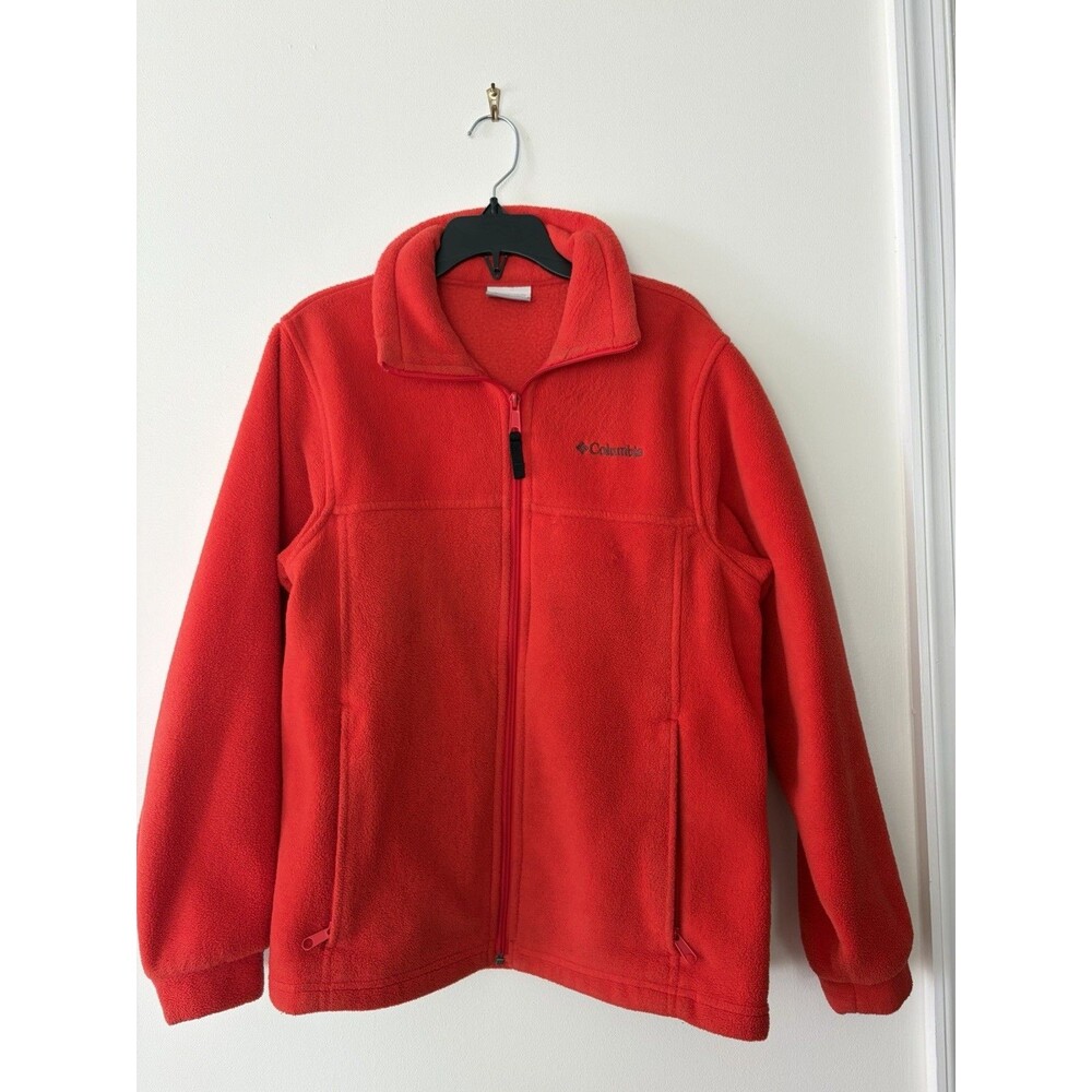 Columbia Unisex Kids Red Fleece Jacket Full Zip Zipped Pockets Size 14/16 -M